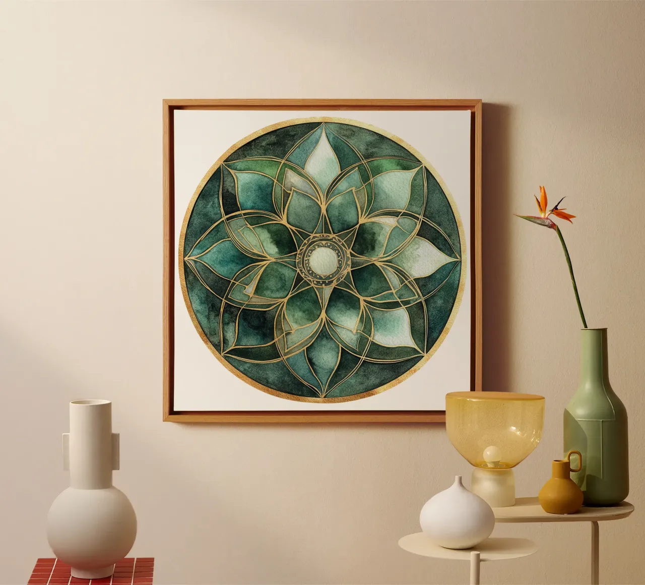 Mandala di salvia ad acquerello tela con Cornice a cassetta da Spiritual Touch
