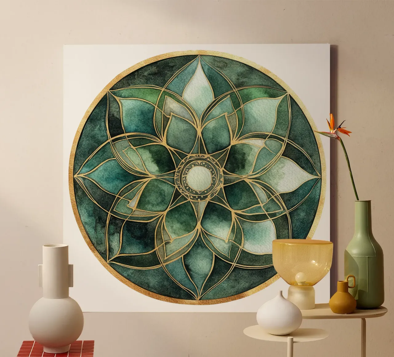 Mandala di salvia ad acquerello tela con Cornice a cassetta da Spiritual Touch