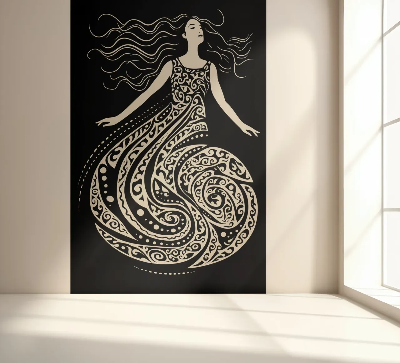 Floating dancer in the style of a woodcut photo wallpaper by Autofocus