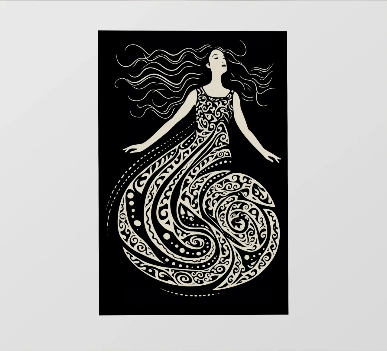 Floating dancer in the style of a woodcut photo wallpaper by Autofocus