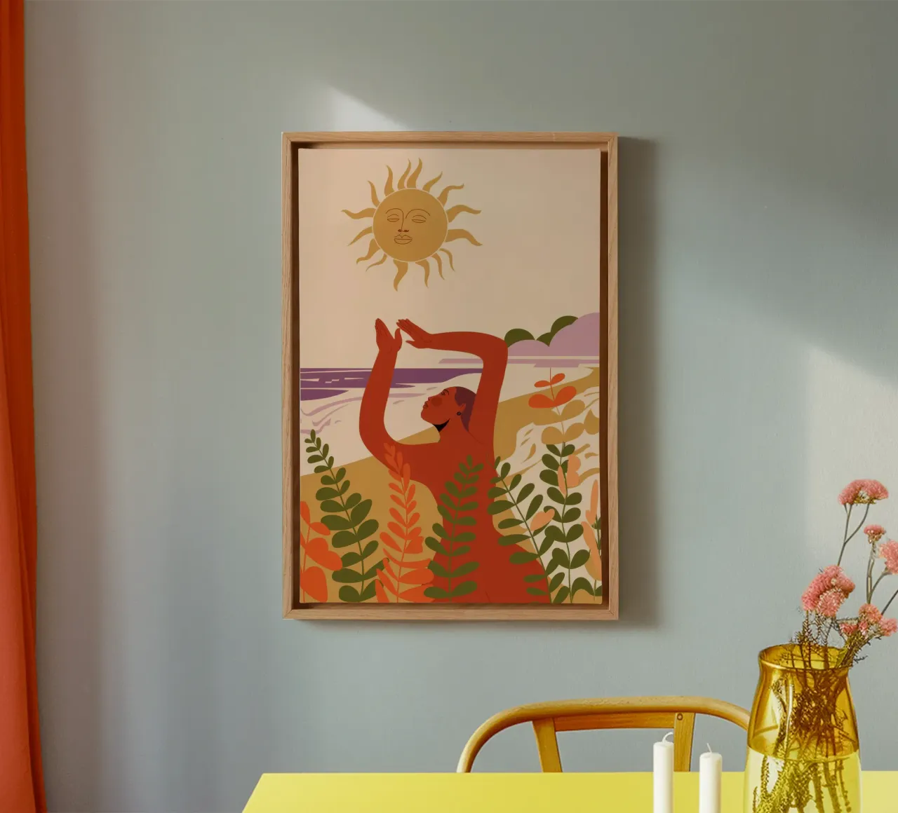 Zon en bloemen canvas met Baklijst van Demar Galleria
