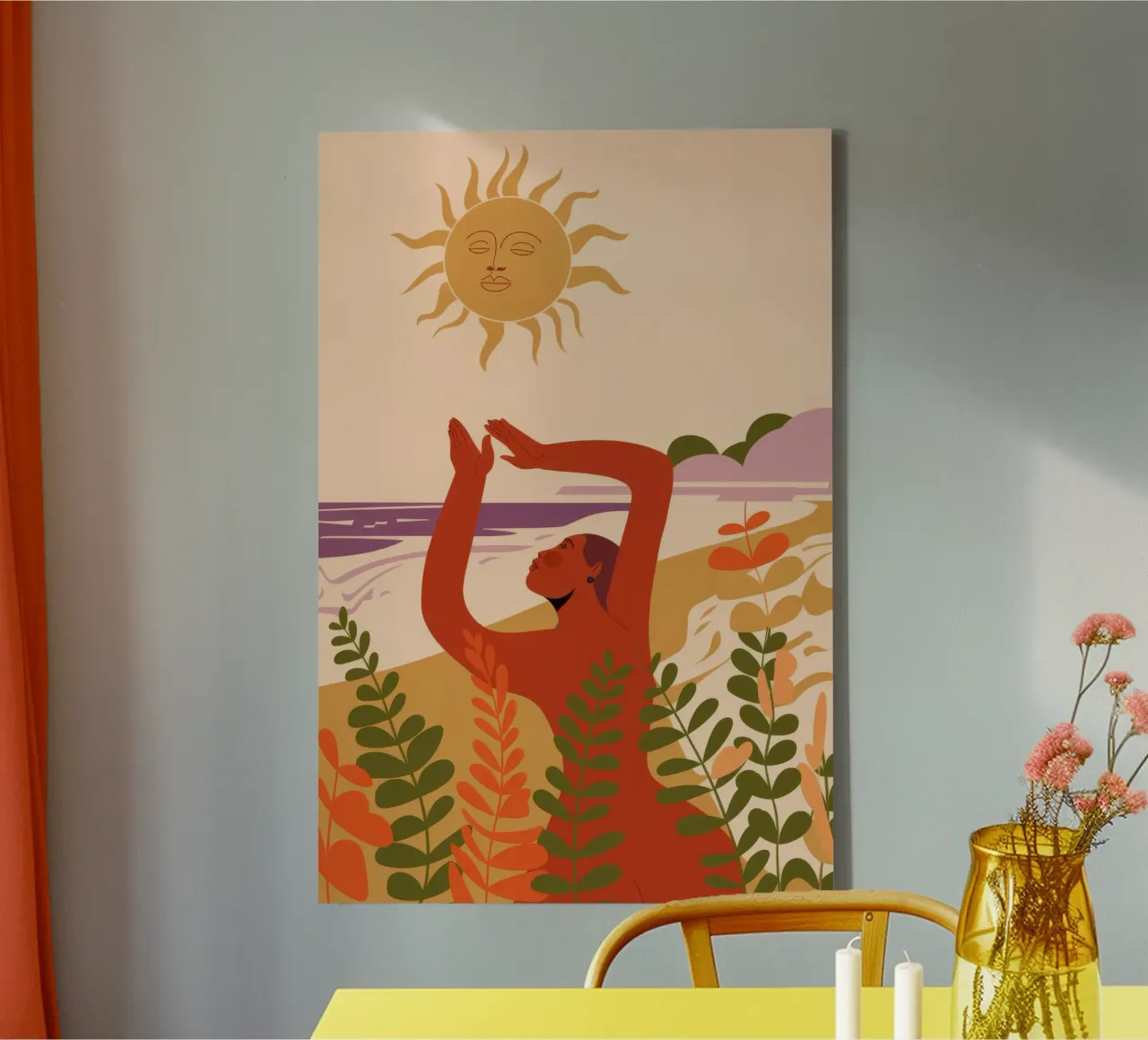 Zon en bloemen canvas met Baklijst van Demar Galleria