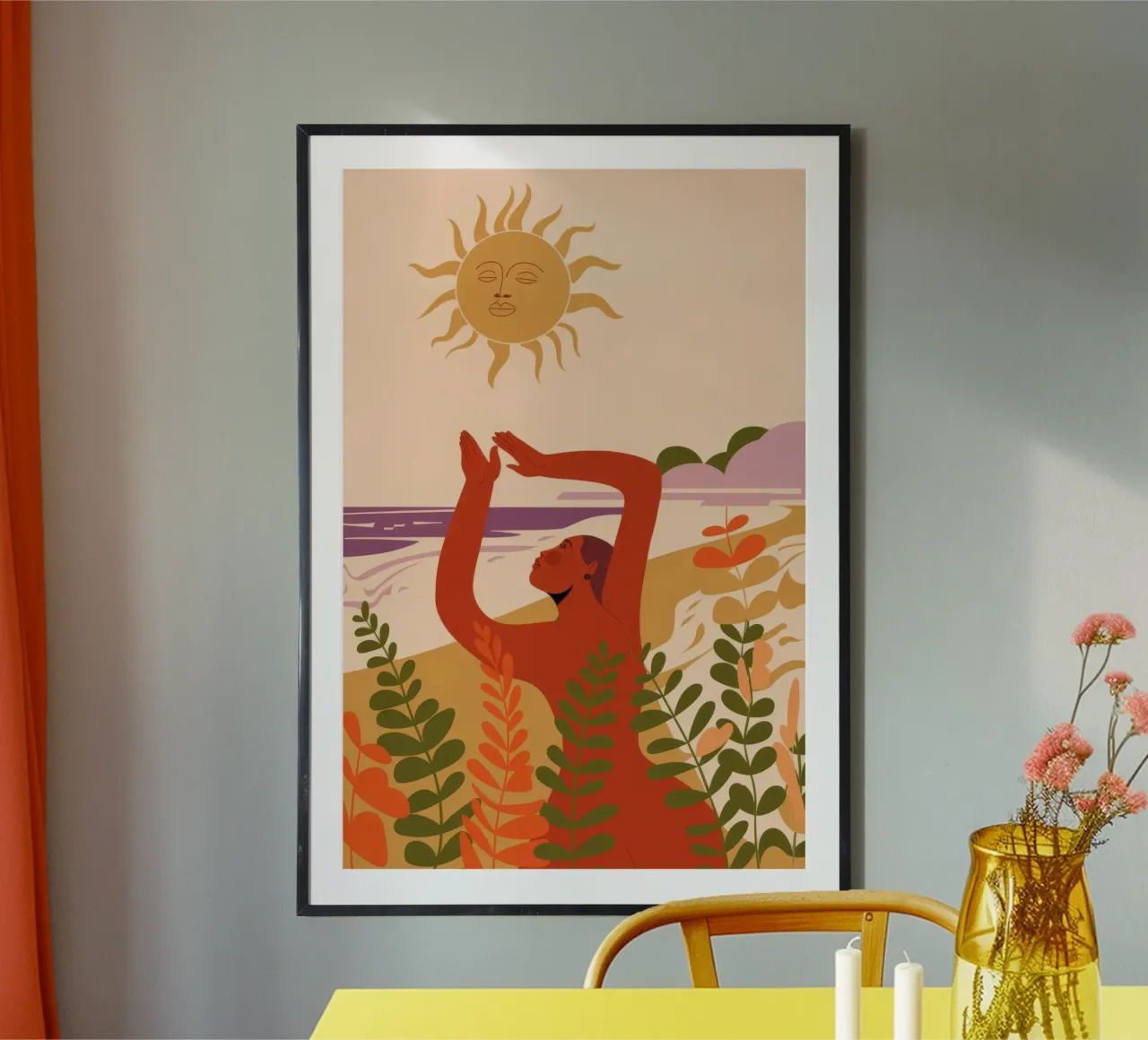 Sole e fiori poster con telaio in legno da Demar Galleria