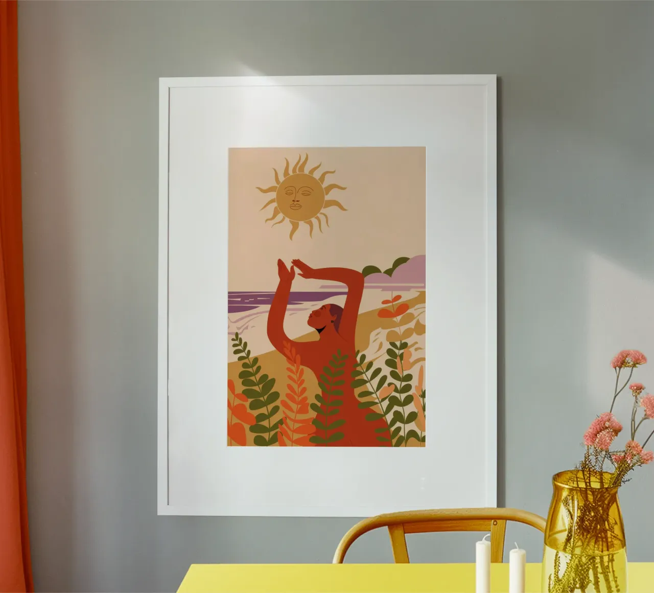 Sole e fiori poster con telaio in legno da Demar Galleria
