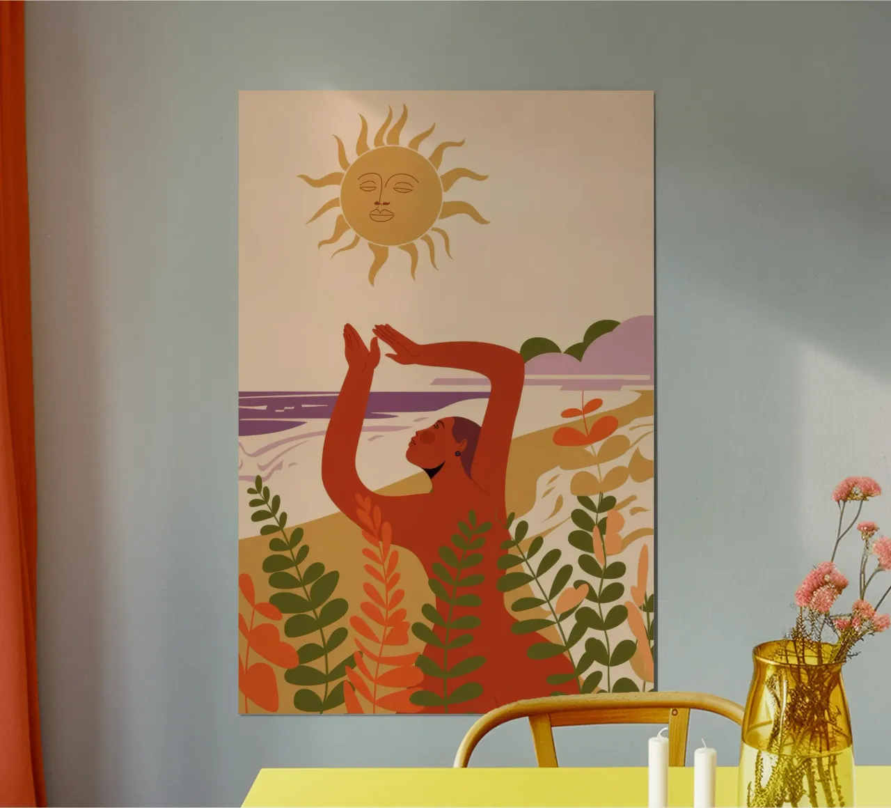Sole e fiori poster con telaio in legno da Demar Galleria