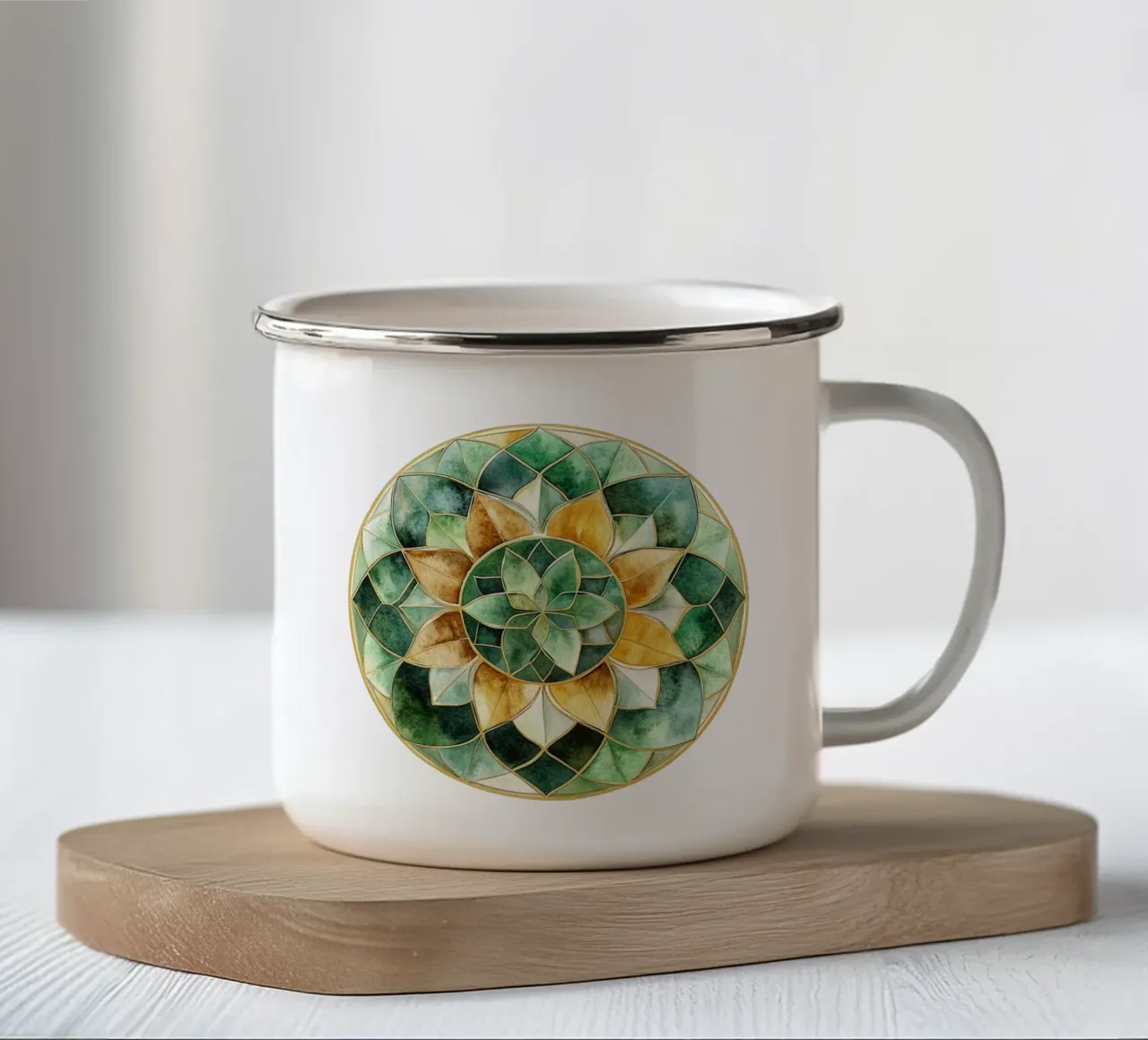 Mandala di salvia ad acquerello tazza in smalto da Spiritual Touch
