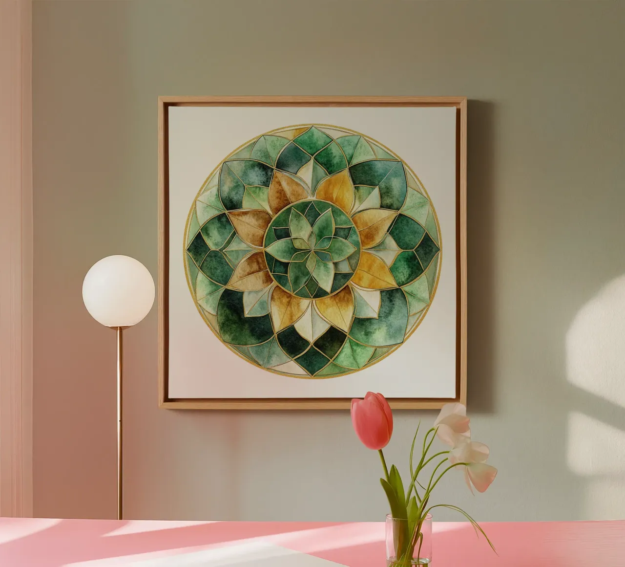 Mandala di salvia ad acquerello tela con Cornice a cassetta da Spiritual Touch