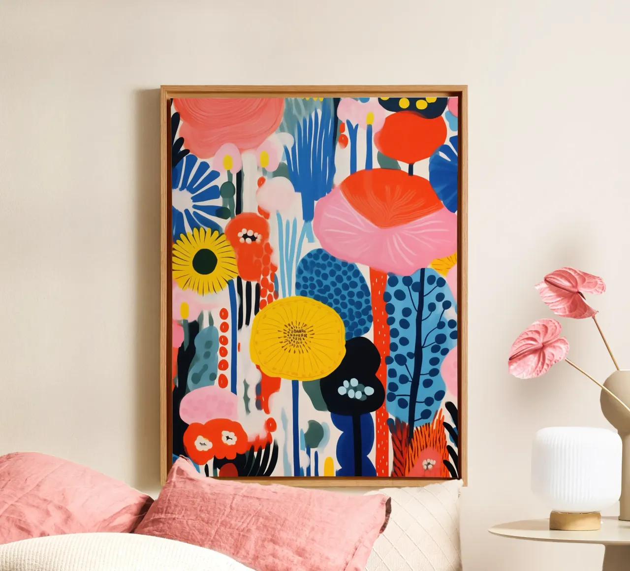 Kleurrijke zomerweide | Textielontwerp canvas met Baklijst van Autofocus