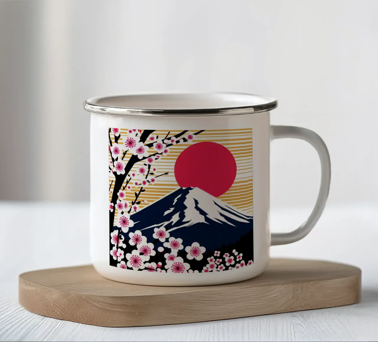 Sakura, Fuji e sole - stampa poster vintage tazza in smalto da posterprints-by-nomad