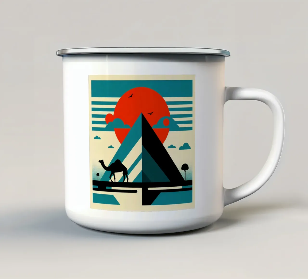 Piramide con cammello - Stampa poster d'epoca tazza in smalto da posterprints-by-nomad
