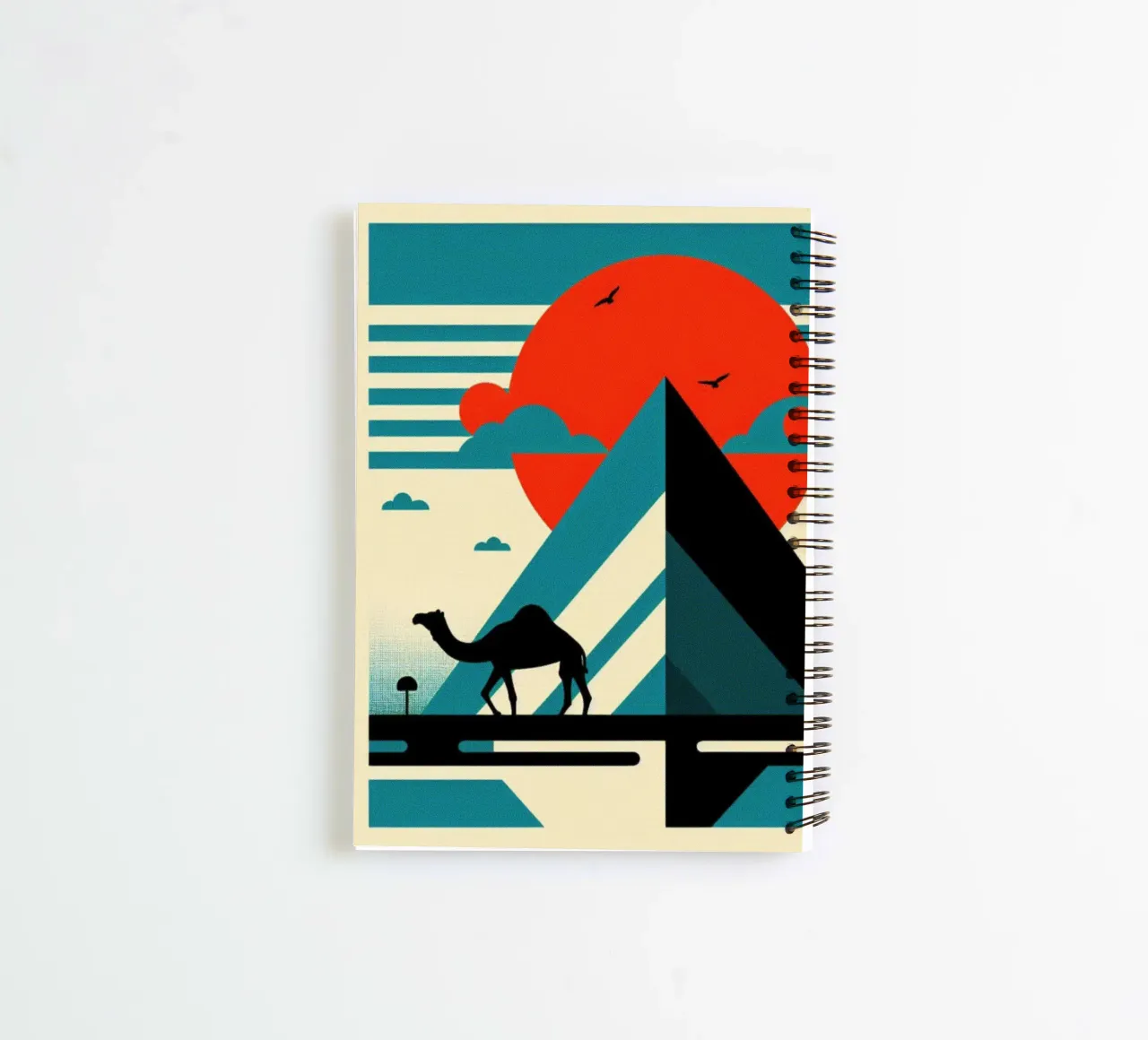 Pyramid with camel - Vintage poster print spiral notebook by posterprints-by-nomad