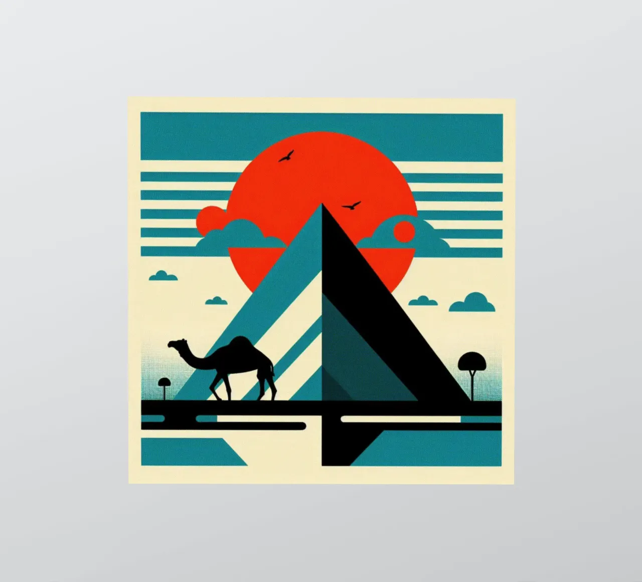 Pyramid with camel - Vintage poster print sticker by posterprints-by-nomad