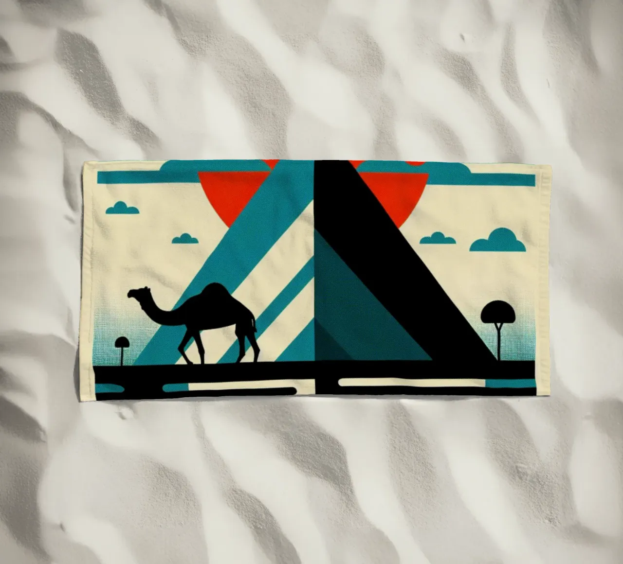Pyramid with camel - Vintage poster print beach towel by posterprints-by-nomad