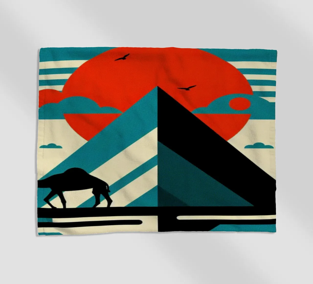 Pyramid with camel - Vintage poster print beach towel by posterprints-by-nomad