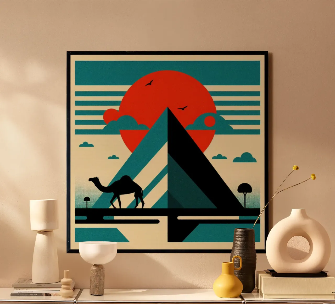 Pyramid with camel - Vintage poster print poster by posterprints-by-nomad