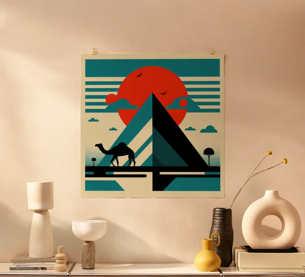 Pyramid with camel - Vintage poster print poster by posterprints-by-nomad