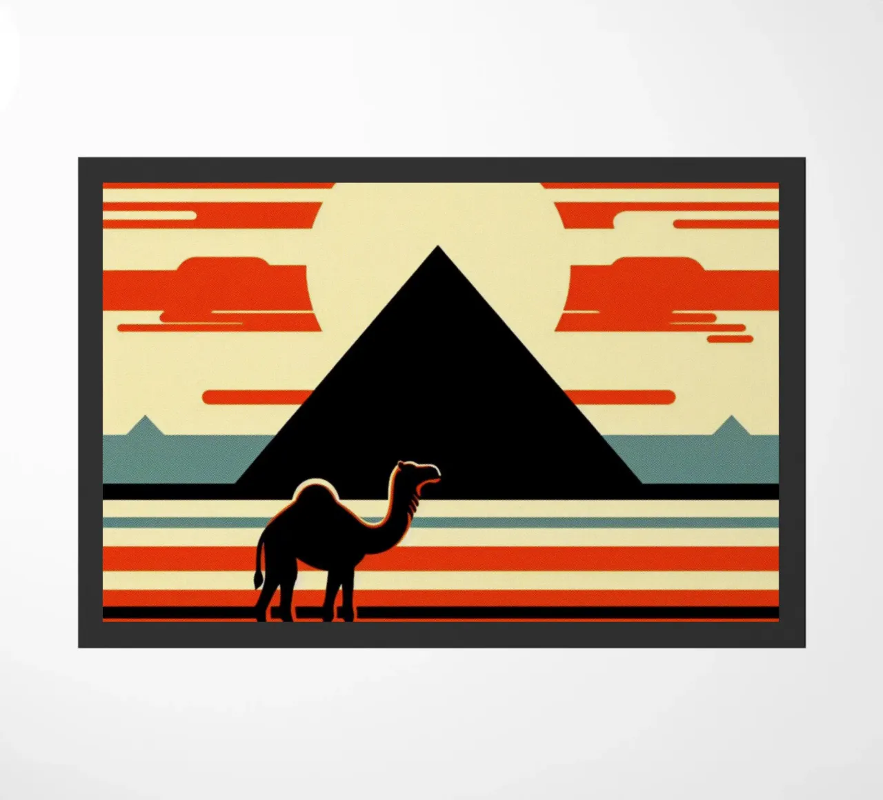 Pyramid with camel - Vintage poster print doormat by posterprints-by-nomad
