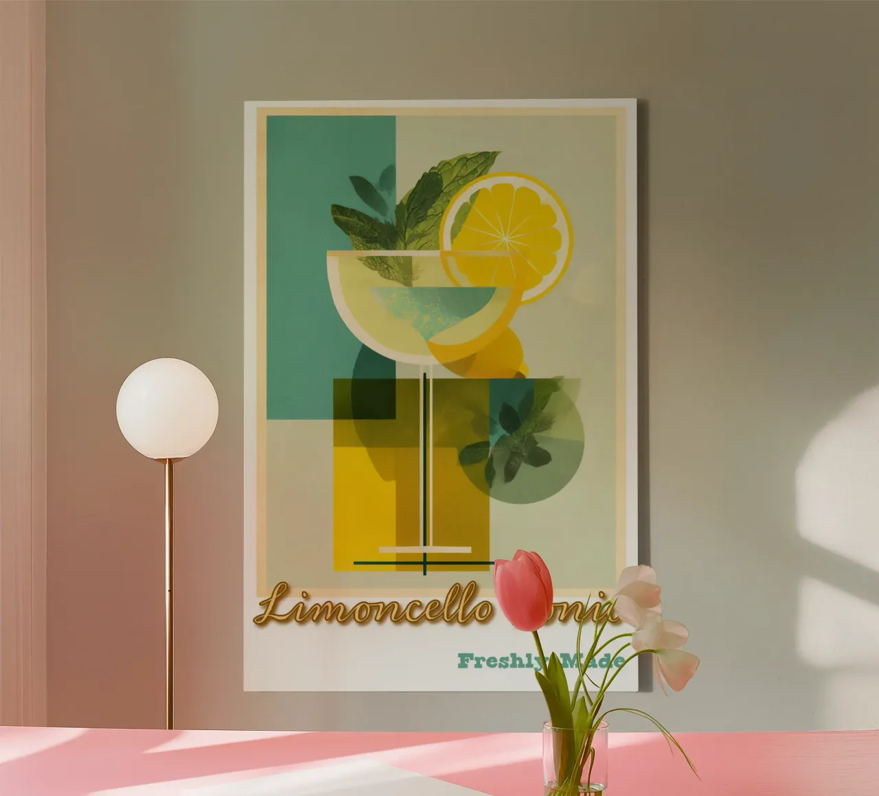 Limoncello Tonic - Zomerse retro poster voor keuken & bar canvas met Baklijst van Artworkai Shop