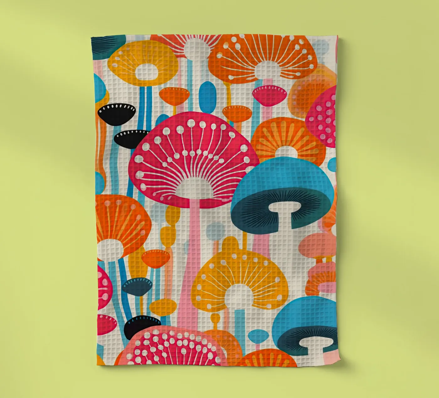 Psychedelic mushroom pattern tea towel by Autofocus