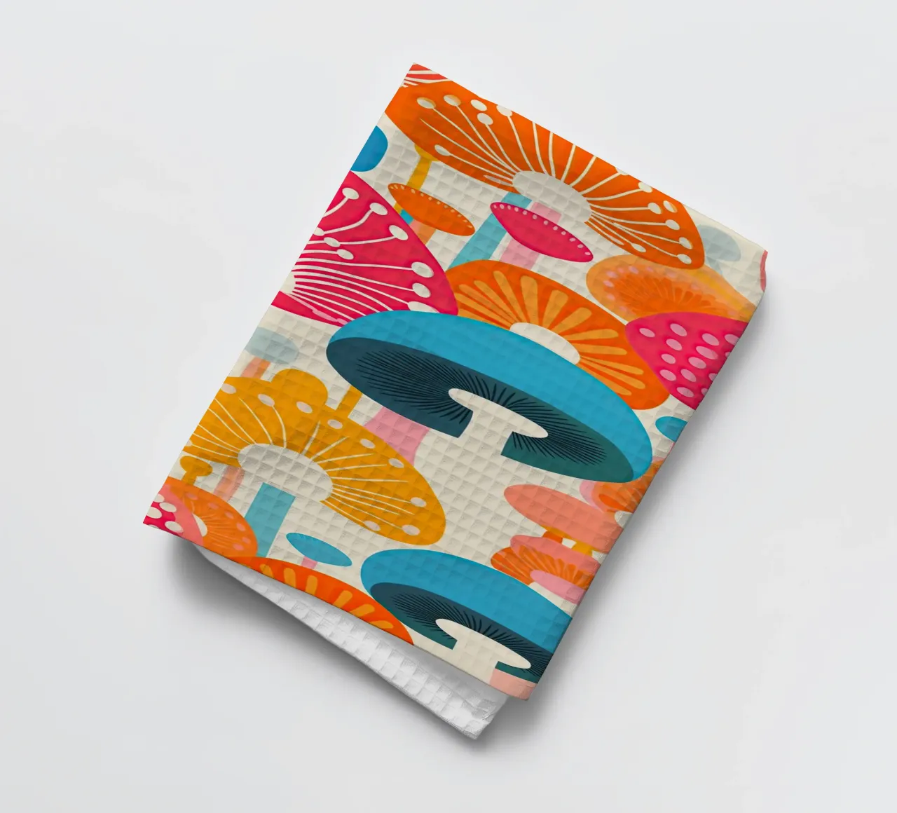 Psychedelic mushroom pattern tea towel by Autofocus