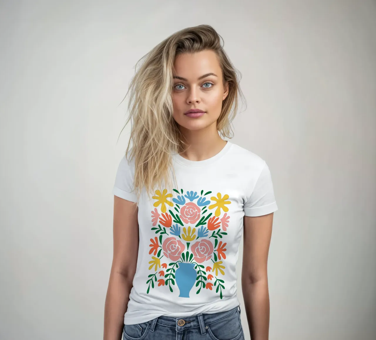 Naive Floral Bouquet women's fitted t-shirt by cafelab