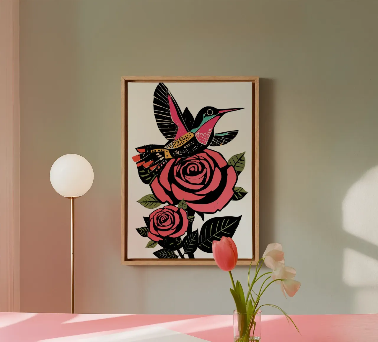 hummingbird hovers canvas met Baklijst van ramosashop