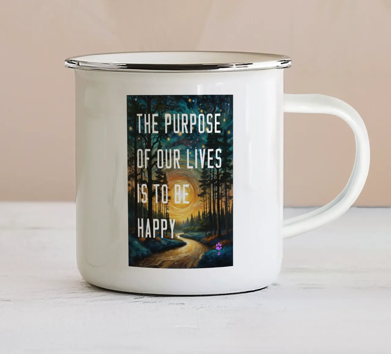 Lo scopo della nostra vita è essere felici tazza in smalto da catsforyou