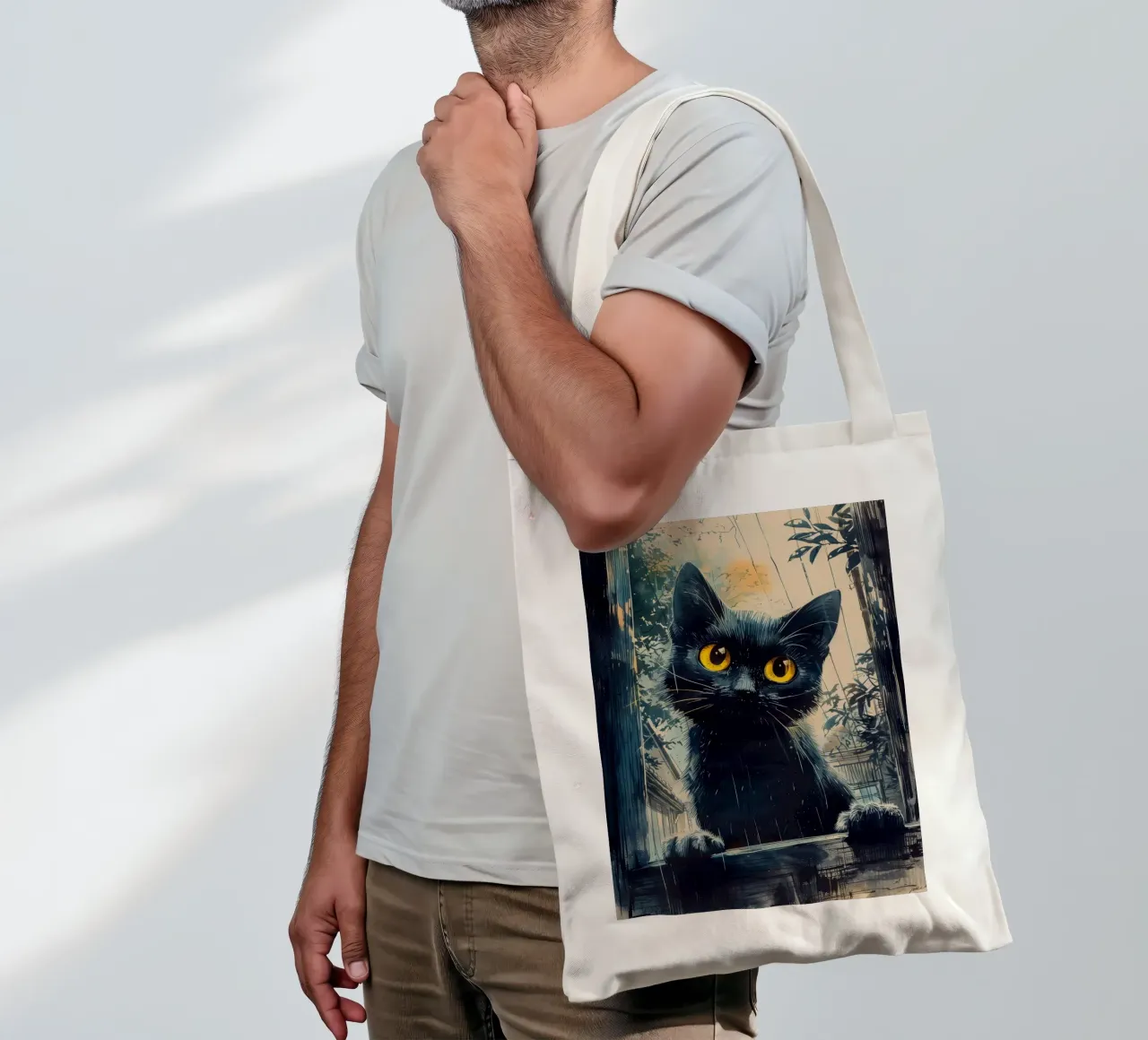 Sweet black kitty tote bag by Justyna Jaszke JBJart