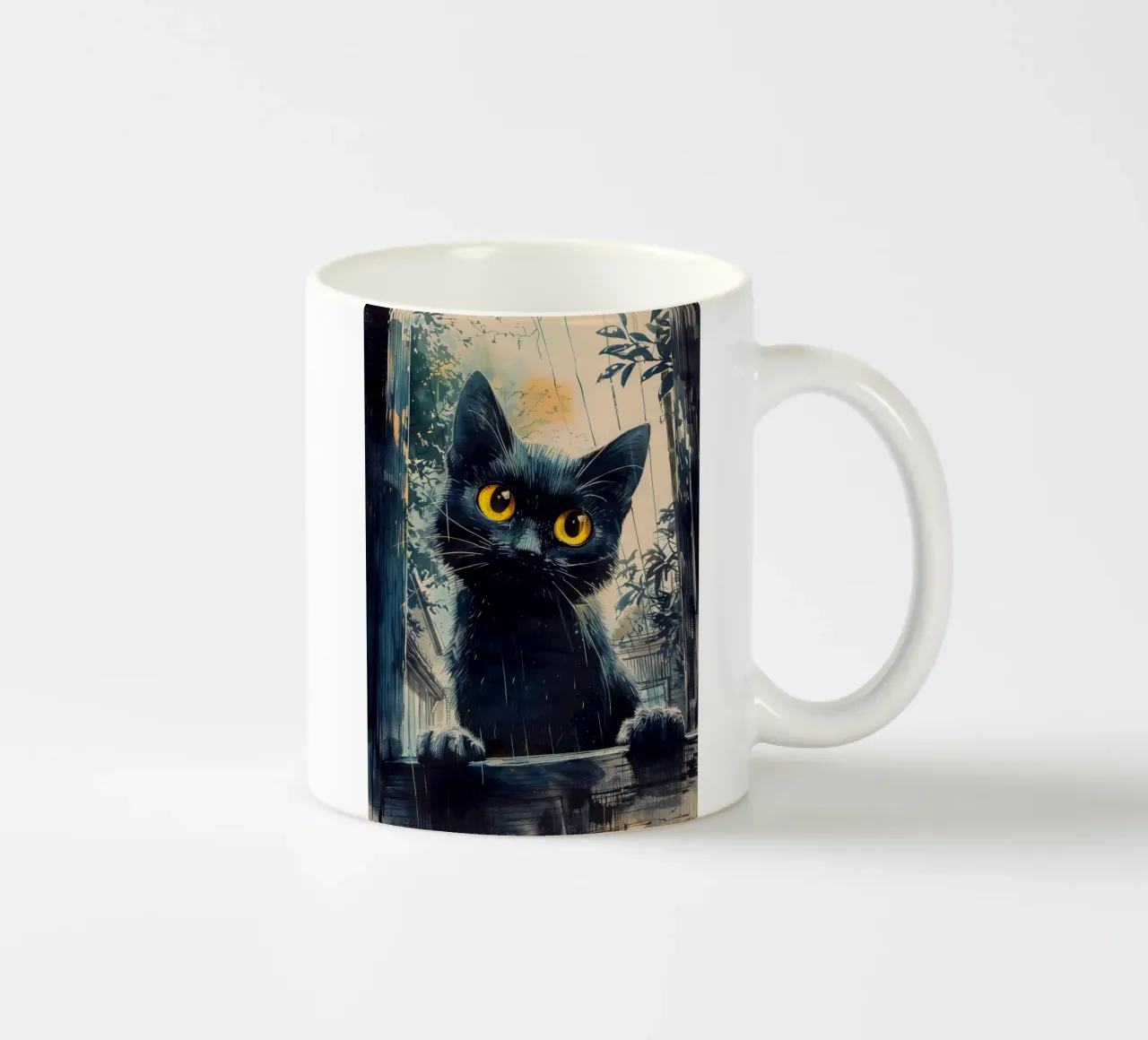 Sweet black kitty ceramic mug by Justyna Jaszke JBJart