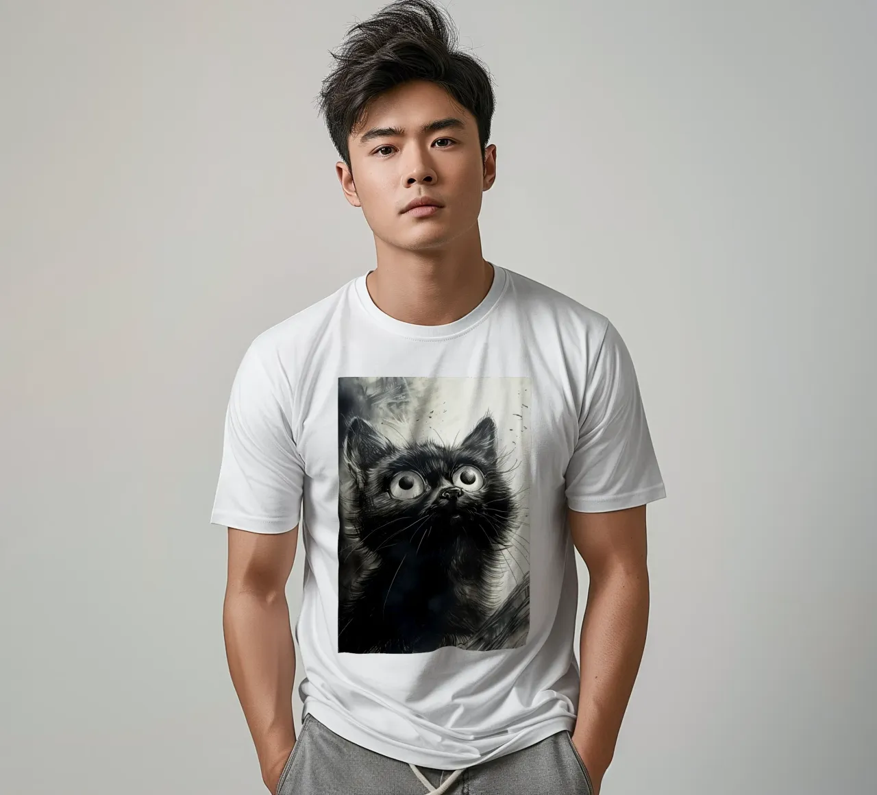 Little black kitty t-shirt by Justyna Jaszke JBJart