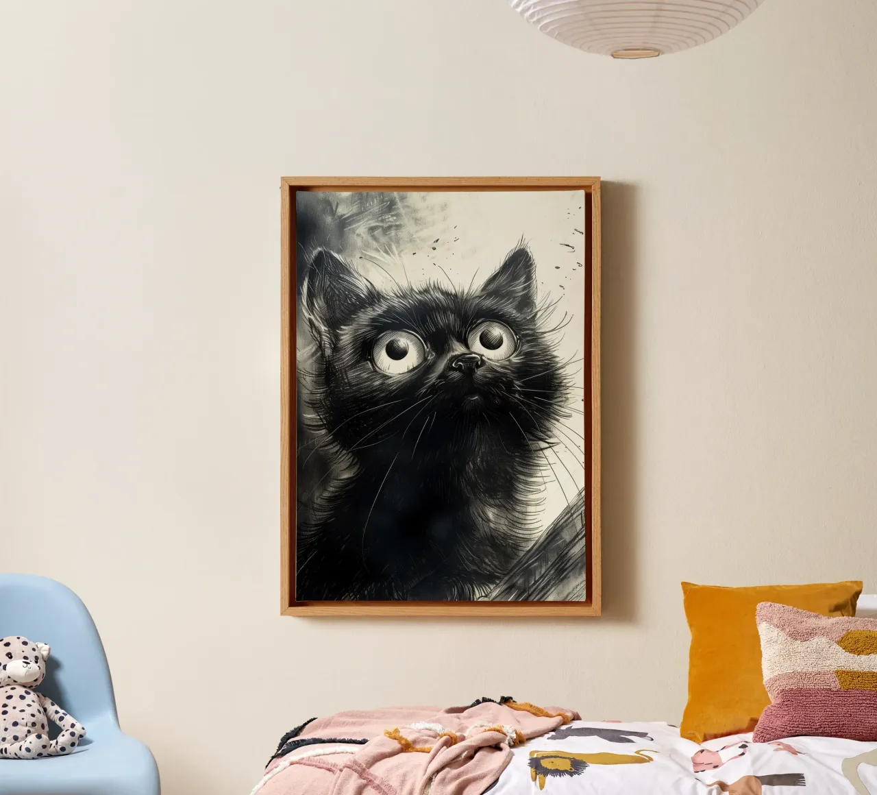 Kleines schwarzes Kätzchen Leinwand mit Schattenfugenrahmen von Justyna Jaszke JBJart