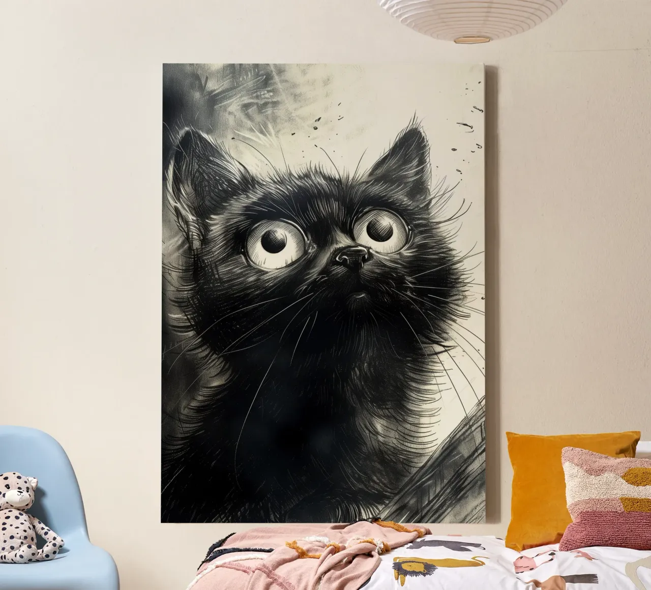 Kleines schwarzes Kätzchen Leinwand mit Schattenfugenrahmen von Justyna Jaszke JBJart