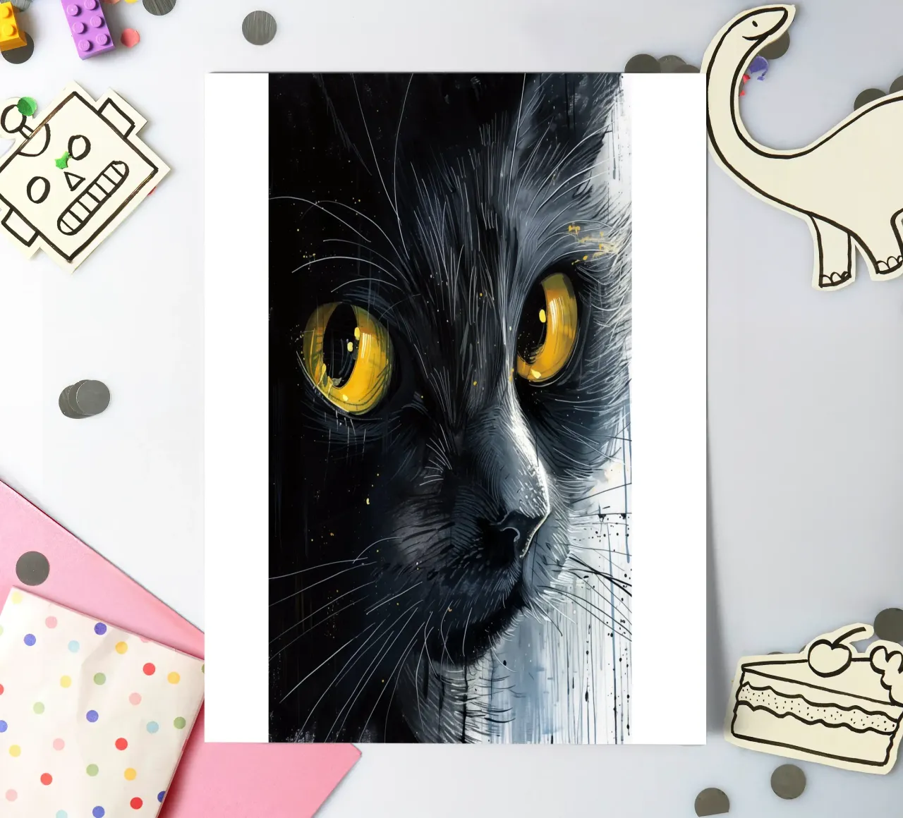 Schwarze Katze Stickerbogen von Justyna Jaszke JBJart