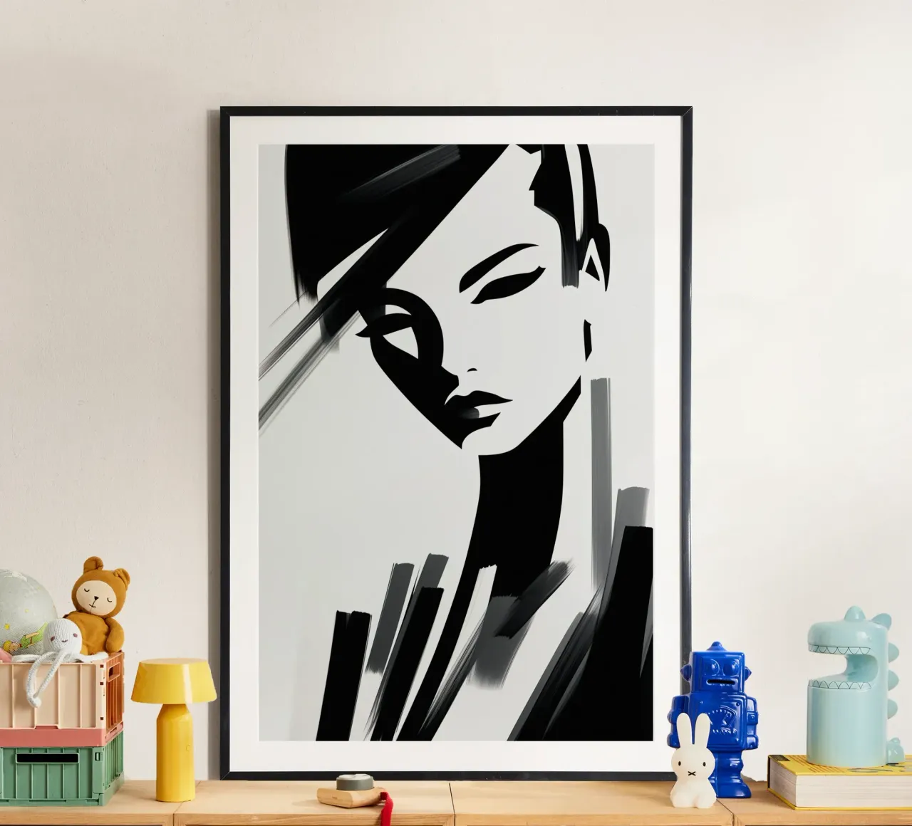 Attraktive Frau | Portrait mit wenigen Pinselstrichen Poster mit Kunststoffrahmen von Autofocus