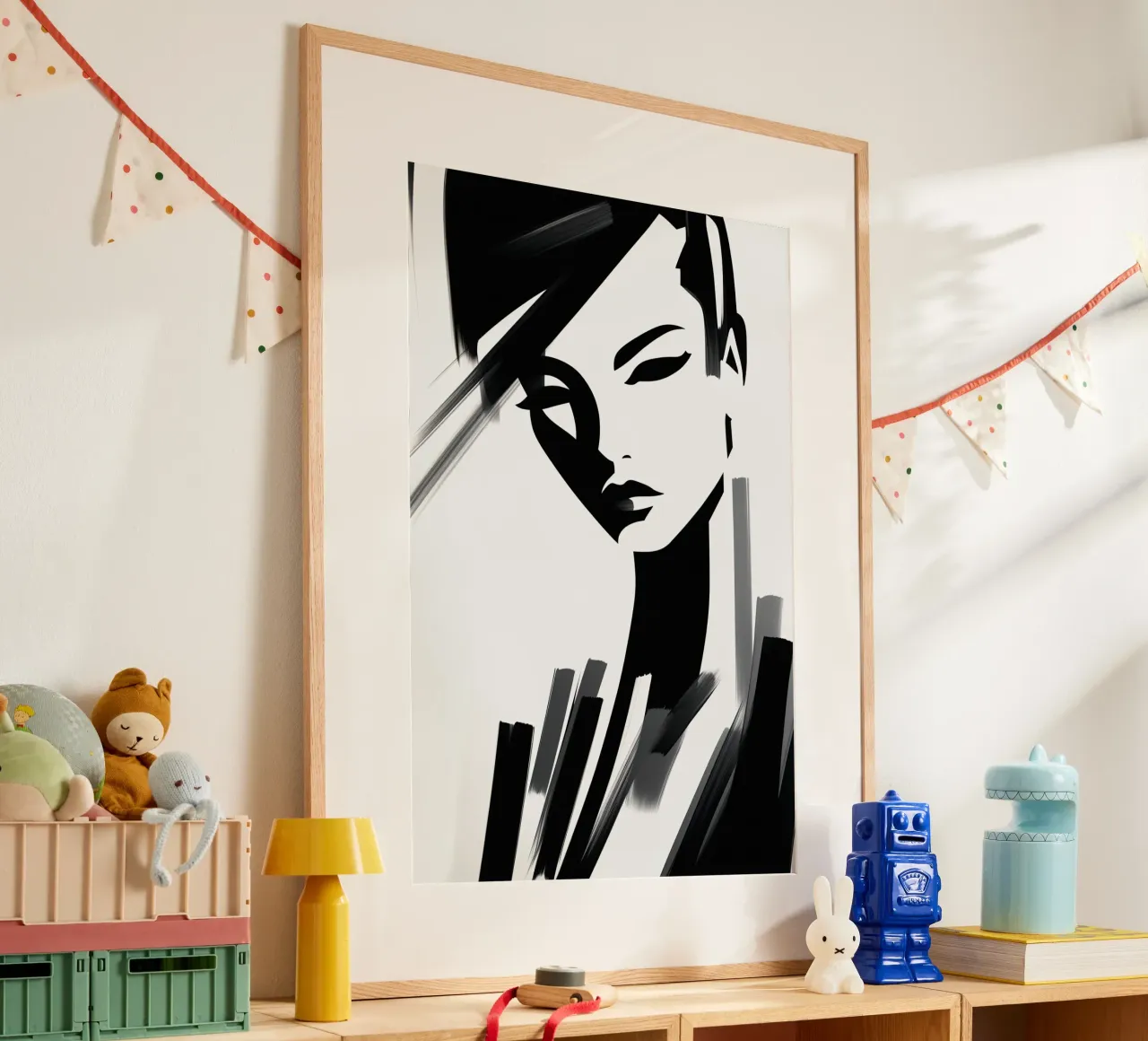 Attraktive Frau | Portrait mit wenigen Pinselstrichen Poster mit Kunststoffrahmen von Autofocus