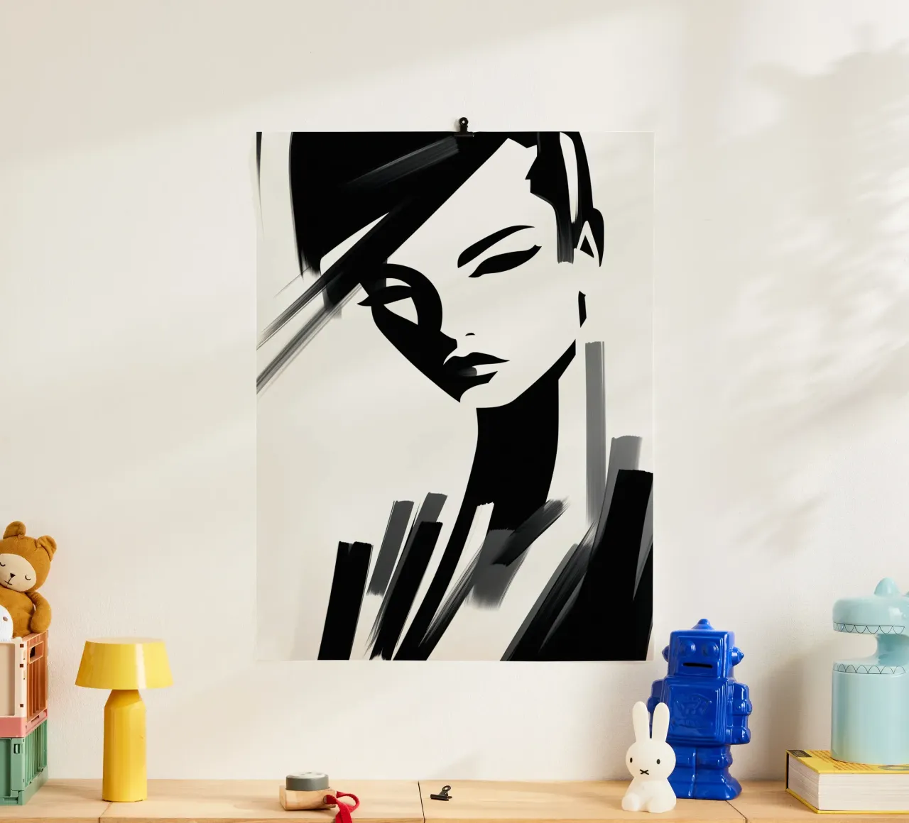 Attraktive Frau | Portrait mit wenigen Pinselstrichen Poster mit Kunststoffrahmen von Autofocus