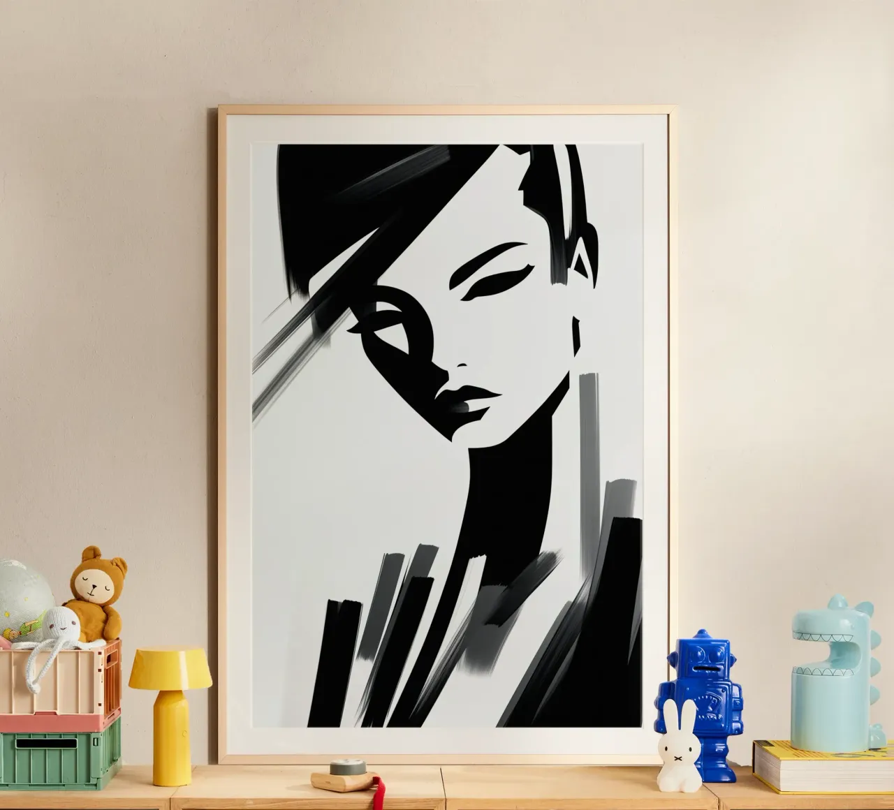 Attraktive Frau | Portrait mit wenigen Pinselstrichen Poster mit Kunststoffrahmen von Autofocus