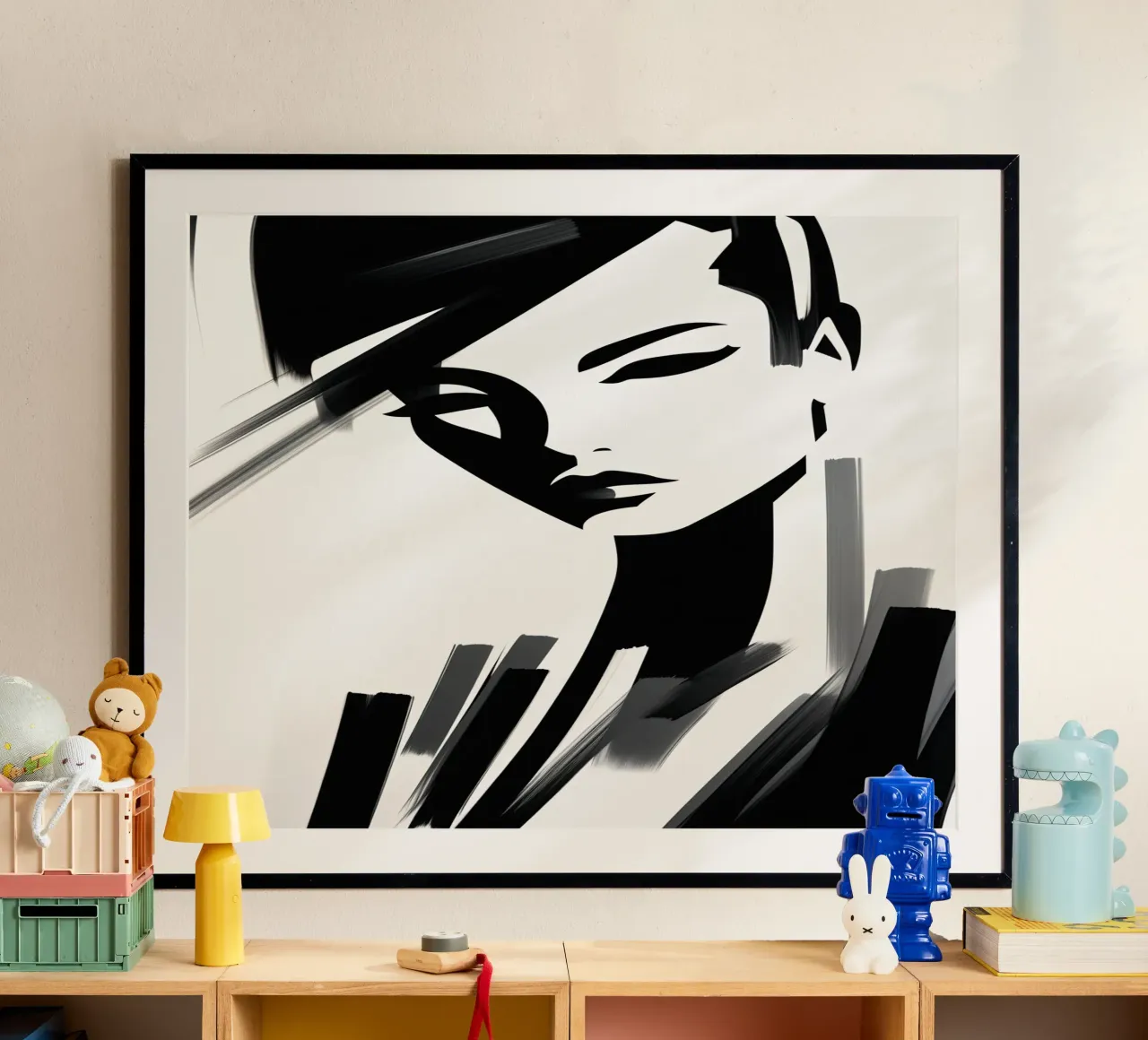 Attraktive Frau | Portrait mit wenigen Pinselstrichen Poster mit Kunststoffrahmen von Autofocus