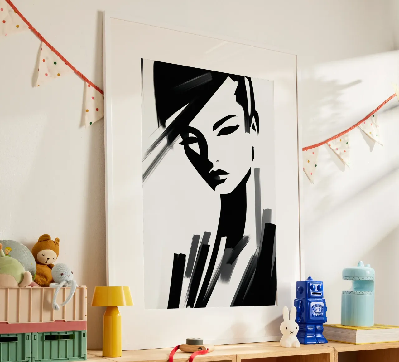 Attraktive Frau | Portrait mit wenigen Pinselstrichen Poster mit Kunststoffrahmen von Autofocus