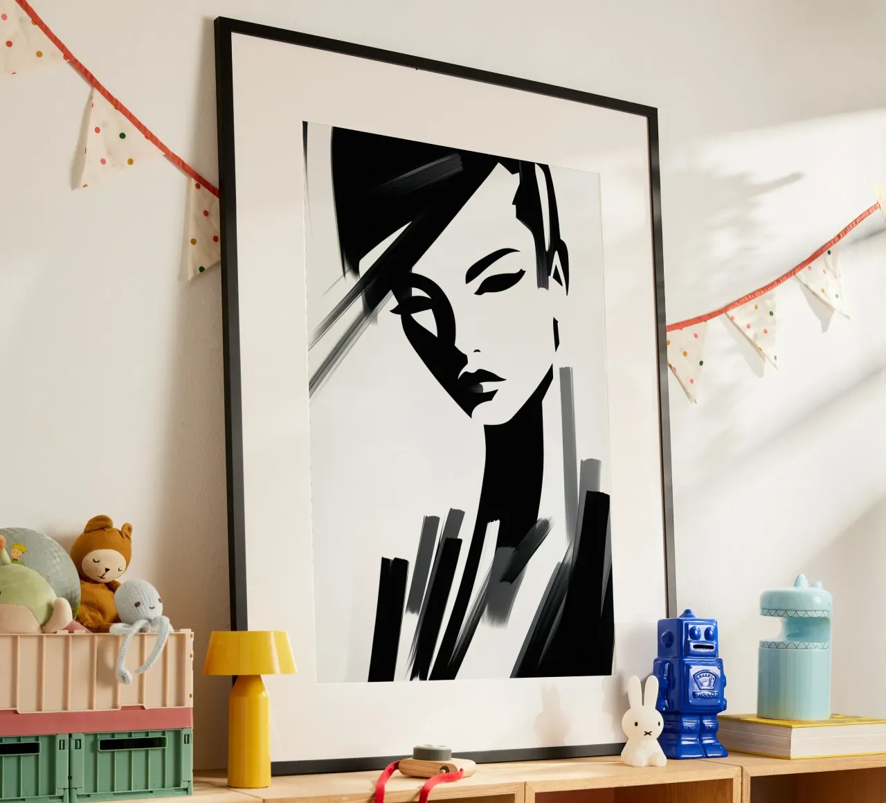 Attraktive Frau | Portrait mit wenigen Pinselstrichen Poster mit Kunststoffrahmen von Autofocus