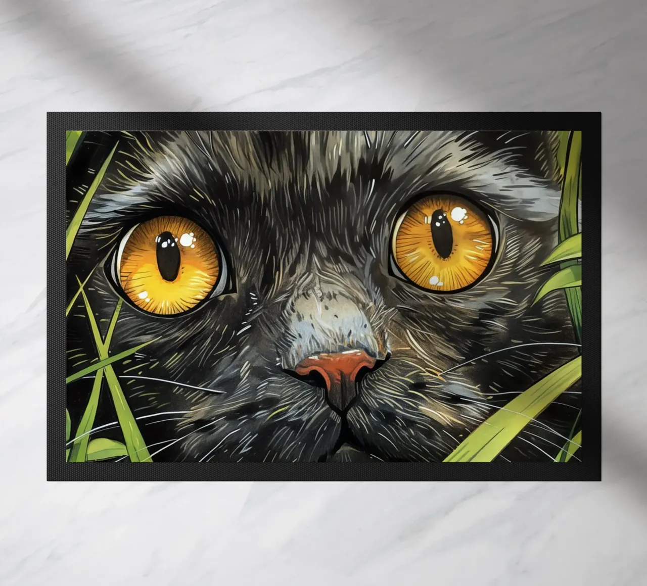 Gatto nero con occhi gialli zerbino da Justyna Jaszke JBJart