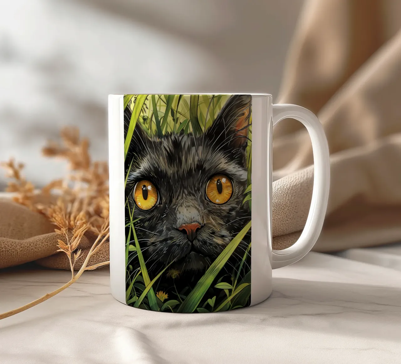 Gatto nero con occhi gialli tazza in ceramica da Justyna Jaszke JBJart