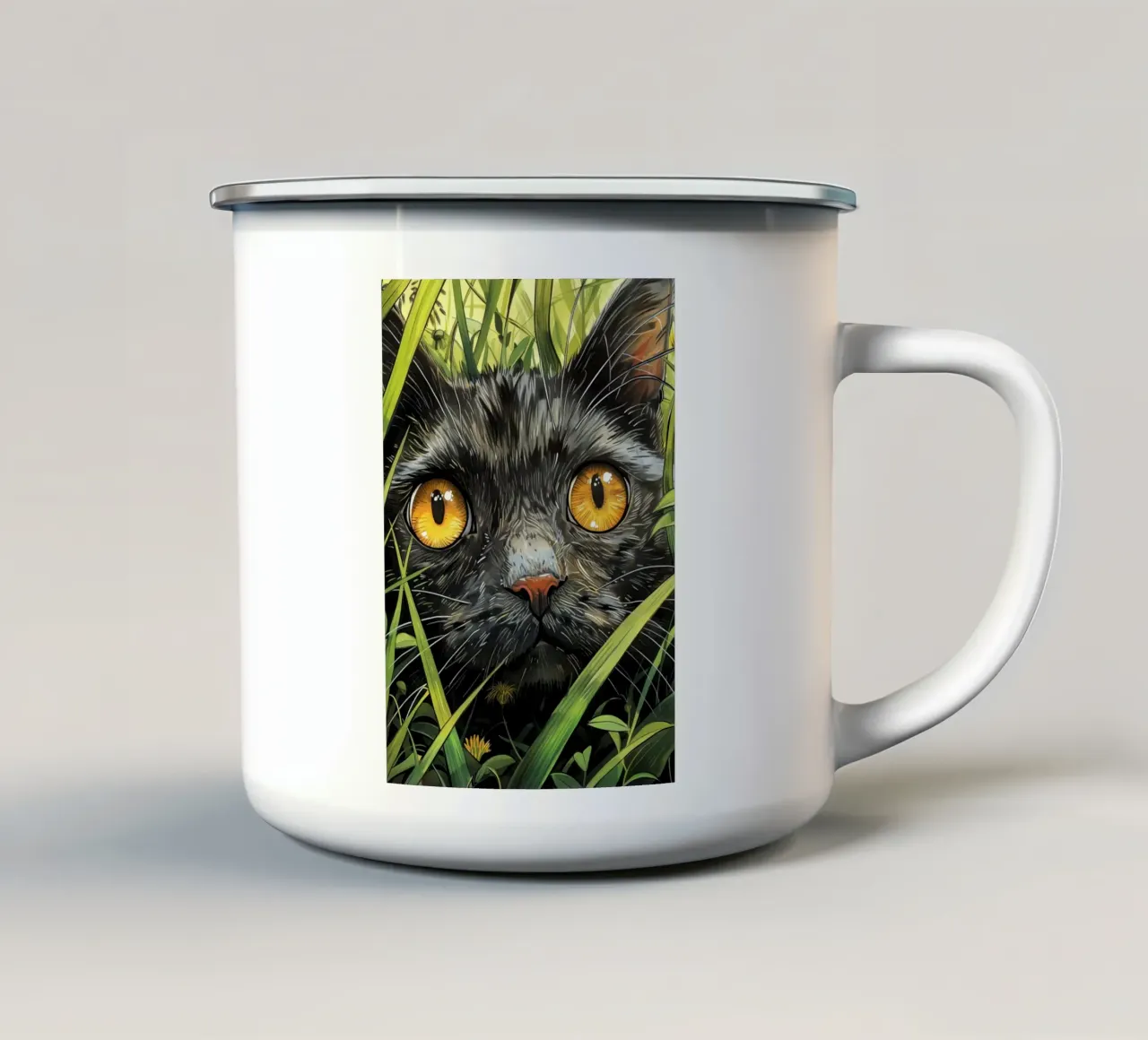 Gatto nero con occhi gialli tazza in smalto da Justyna Jaszke JBJart