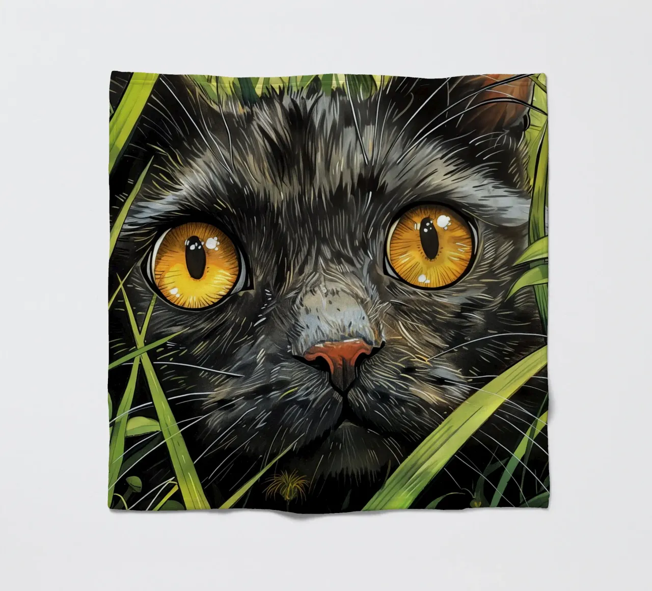 Gatto nero con occhi gialli coperta in pile da Justyna Jaszke JBJart