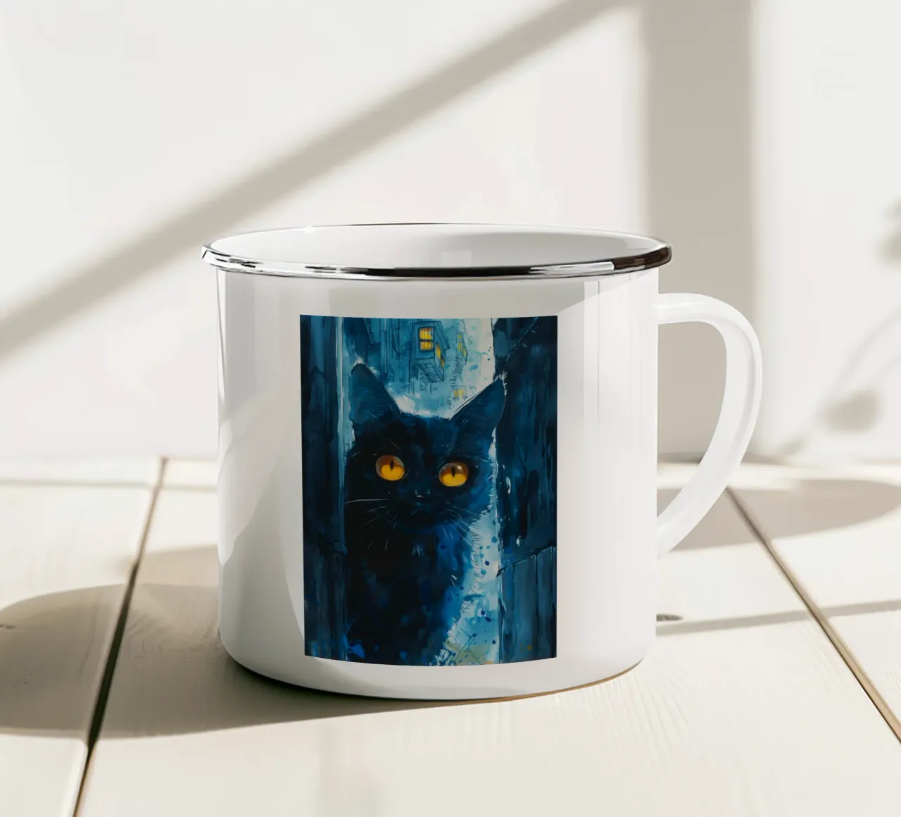 Gatto in città tazza in smalto da Justyna Jaszke JBJart
