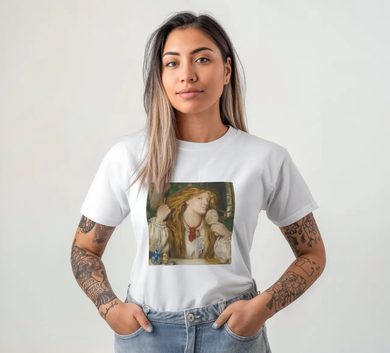 Dante Gabriel Rossetti - Una donna che si pettina t-shirt da Timeless Artworks