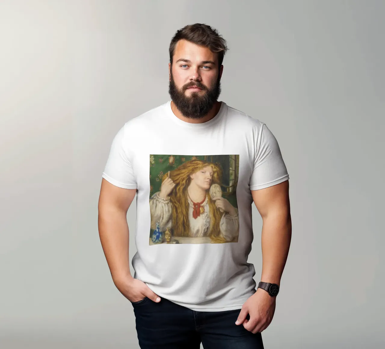 Dante Gabriel Rossetti - Una donna che si pettina t-shirt da Timeless Artworks