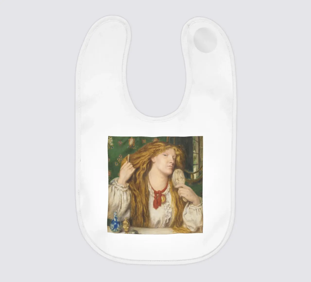 Dante Gabriel Rossetti - Eine Frau kämmt ihr Haar Babylätzchen von Timeless Artworks