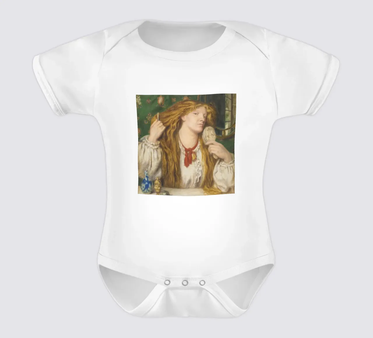 Dante Gabriel Rossetti - Eine Frau kämmt ihr Haar Kurzarm Babybody von Timeless Artworks