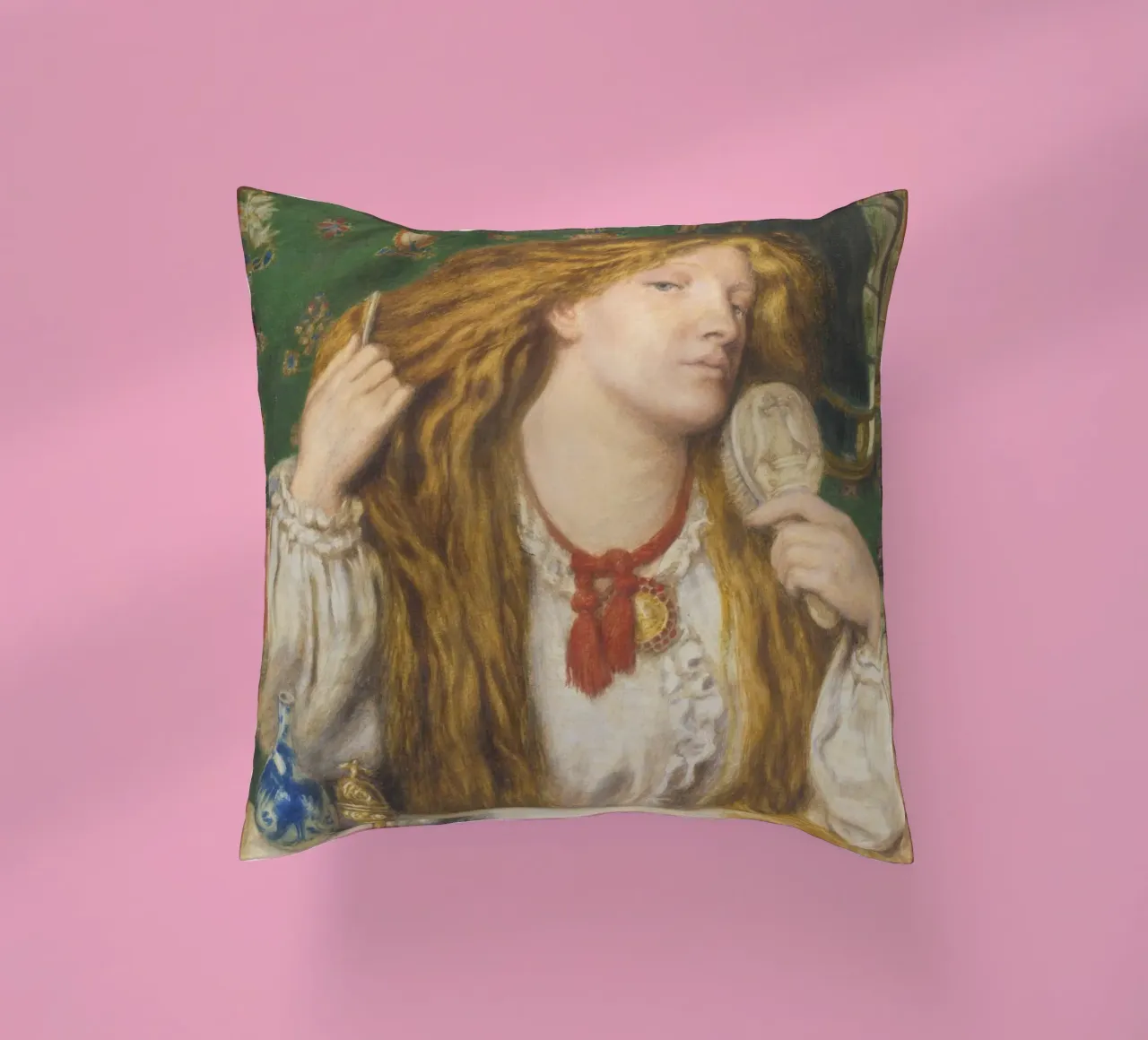 Dante Gabriel Rossetti - Una donna che si pettina cuscino da Timeless Artworks